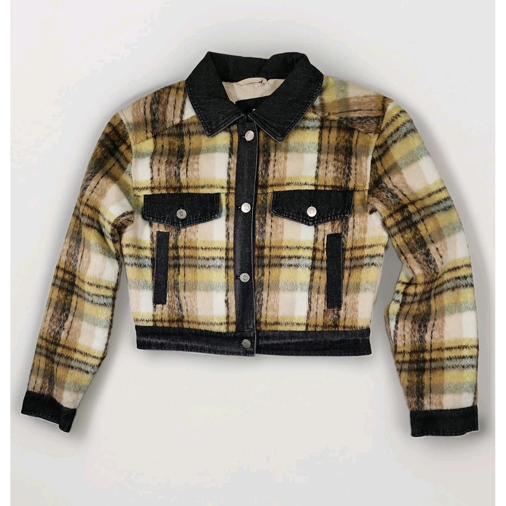 7 For All Mankind Perfect Fall Jacket Women XS Green Brown Plaid Cropped Ladies